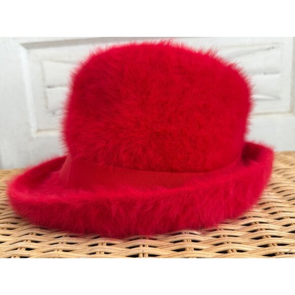 Vintage 60\'s Kangol Designs England Womens Fuzzy Angora Fedora Hat Red 22\